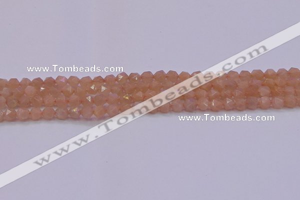 CMS1131 15.5 inches 6mm faceted nuggets peach moonstone beads