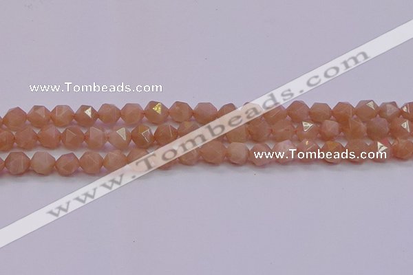 CMS1132 15.5 inches 8mm faceted nuggets peach moonstone beads