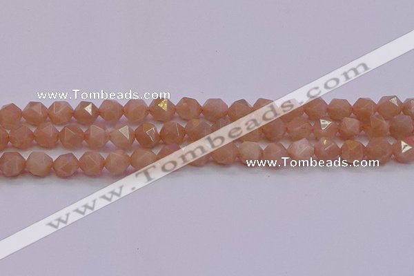 CMS1133 15.5 inches 10mm faceted nuggets peach moonstone beads