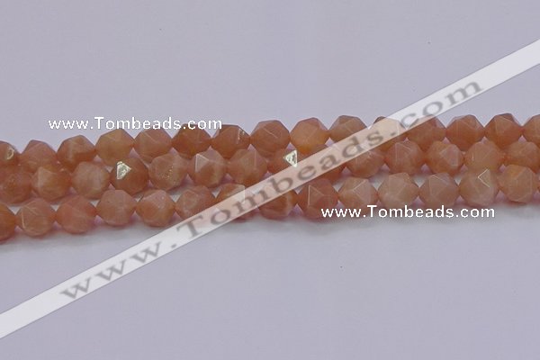 CMS1134 15.5 inches 12mm faceted nuggets peach moonstone beads