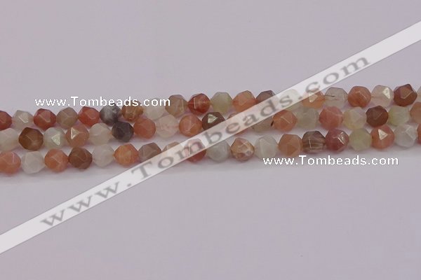 CMS1137 15.5 inches 8mm faceted nuggets rainbow moonstone beads