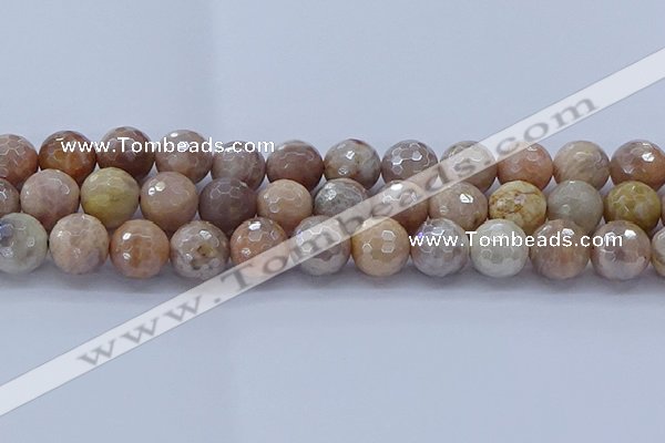 CMS1305 15.5 inches 14mm faceted round AB-color moonstone beads