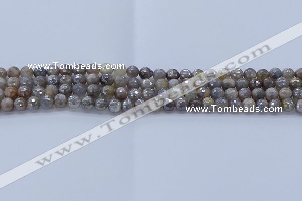 CMS1310 15.5 inches 4mm faceted round AB-color grey moonstone beads