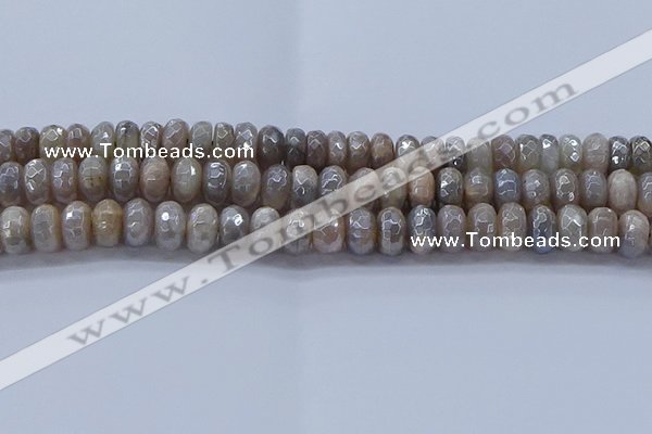 CMS1333 15.5 inches 6*10mm faceted rondelle AB-color grey moonstone beads