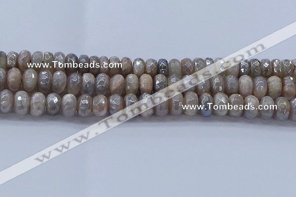 CMS1334 15.5 inches 7*12mm faceted rondelle AB-color grey moonstone beads