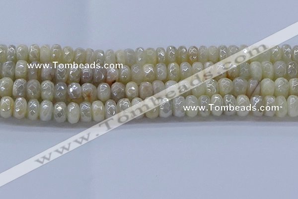 CMS1343 15.5 inches 6*10mm faceted rondelle AB-color white moonstone beads