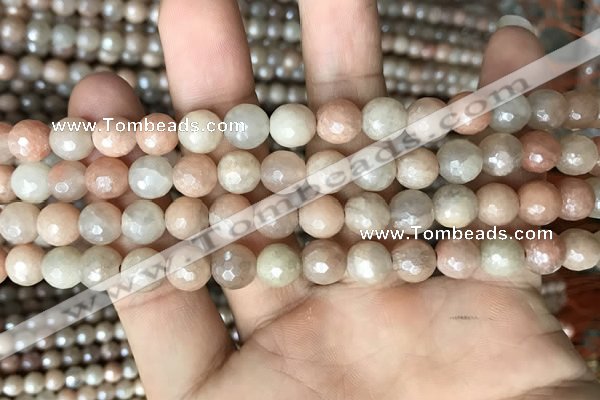 CMS1452 15.5 inches 8mm faceted round AB-color moonstone beads