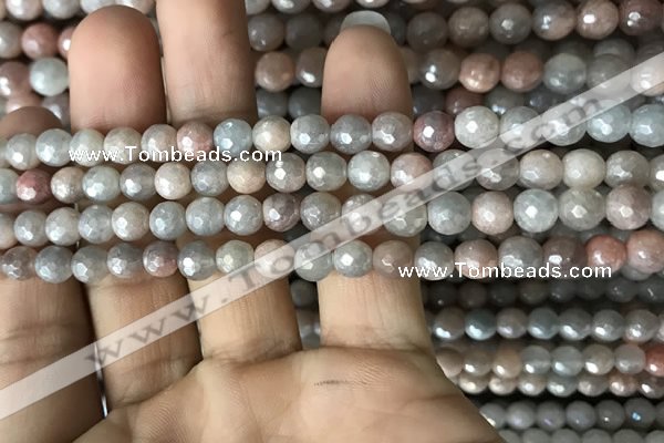 CMS1456 15.5 inches 6mm faceted round AB-color moonstone beads