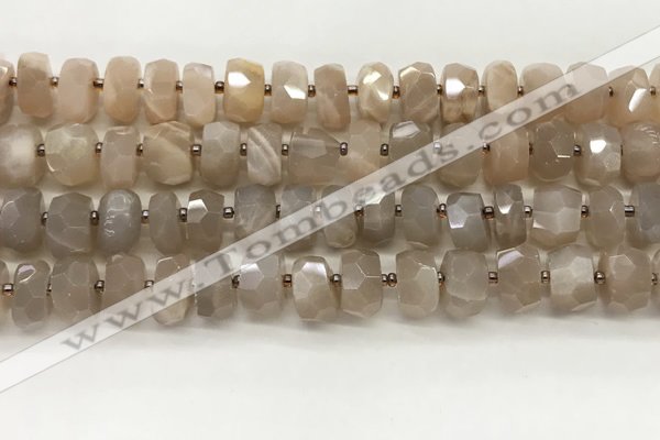 CMS1664 15.5 inches 6*10mm - 8*11mm faceted tyre moonstone beads