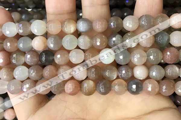 CMS1693 15.5 inches 8mm faceted round rainbow moonstone beads