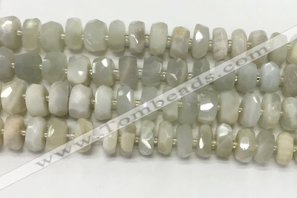 CMS1768 15.5 inches 6*10mm - 8*11mm faceted tyre moonstone beads