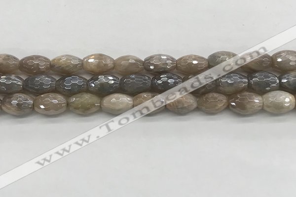 CMS1775 15.5 inches 8*12mm faceted rice AB-color moonstone beads