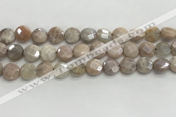 CMS1789 15.5 inches 10mm faceted coin AB-color moonstone beads