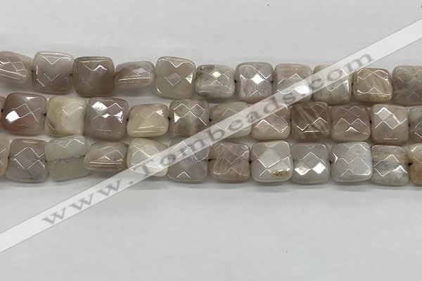 CMS1828 15.5 inches 12*12mm faceted square AB-color moonstone beads