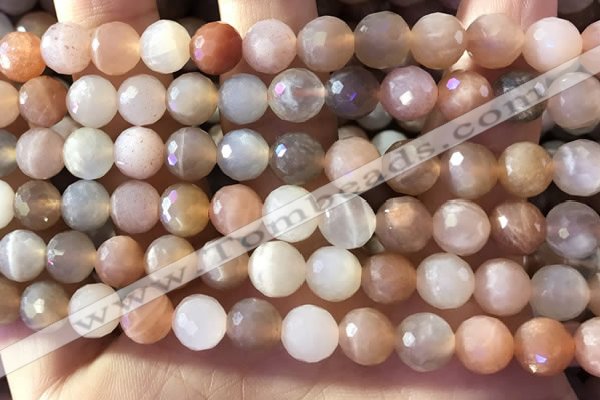 CMS1892 15.5 inches 8mm faceted round rainbow moonstone beads