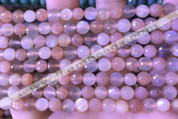 CMS1954 15.5 inches 6mm faceted round rainbow moonstone beads