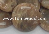 CMS25 15.5 inches 30mm flat round moonstone gemstone beads wholesale