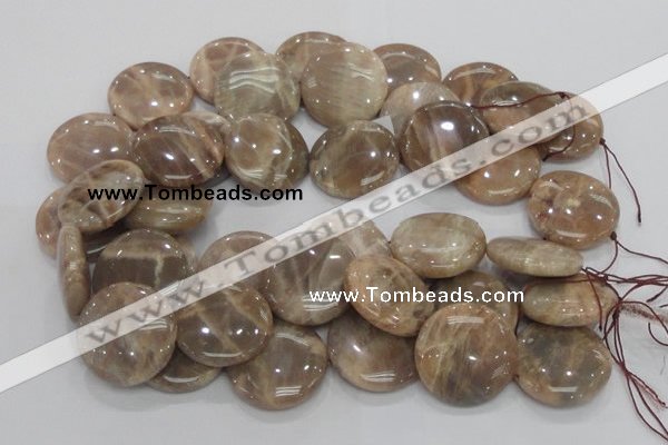 CMS25 15.5 inches 30mm flat round moonstone gemstone beads wholesale