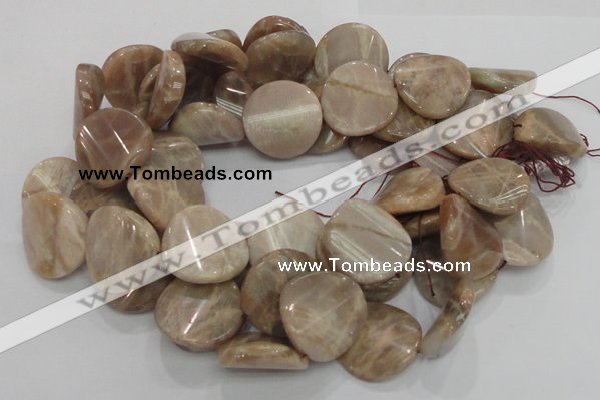 CMS80 15.5 inches 28mm twisted coin moonstone gemstone beads