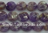 CNA1044 15.5 inches 10mm faceted coin dogtooth amethyst beads