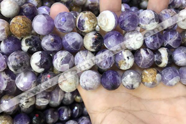 CNA1091 15.5 inches 14mm faceted round dogtooth amethyst beads