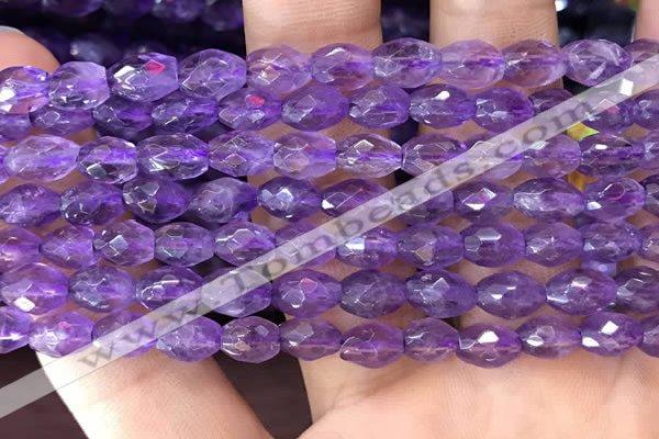 CNA1100 15.5 inches 5*8mm faceted rice amethyst gemstone beads