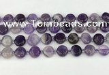 CNA1186 15.5 inches 12mm flat round amethyst beads wholesale