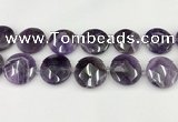 CNA1211 15.5 inches 30mm faceted coin amethyst gemstone beads