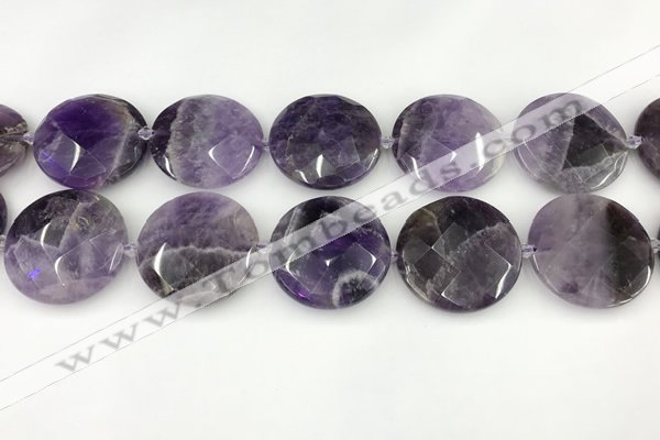 CNA1212 15.5 inches 40mm faceted coin amethyst gemstone beads