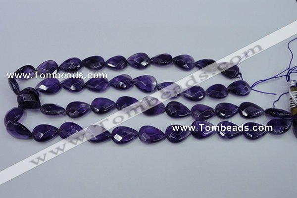 CNA262 15.5 inches 13*18mm faceted flat teardrop natural amethyst beads