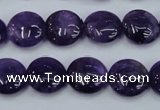 CNA269 15.5 inches 14mm flat round natural amethyst beads wholesale