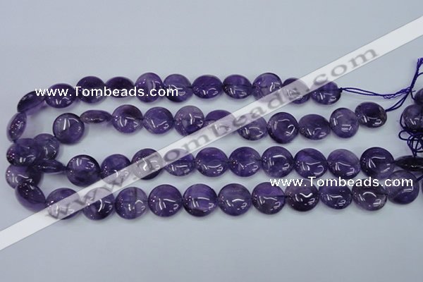 CNA270 15.5 inches 16mm flat round natural amethyst beads wholesale