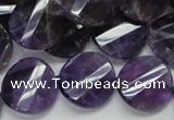 CNA45 15.5 inches 20mm twisted faceted coin grade A natural amethyst beads