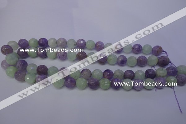 CNA664 15 inches 12mm faceted round lavender amethyst & prehnite beads