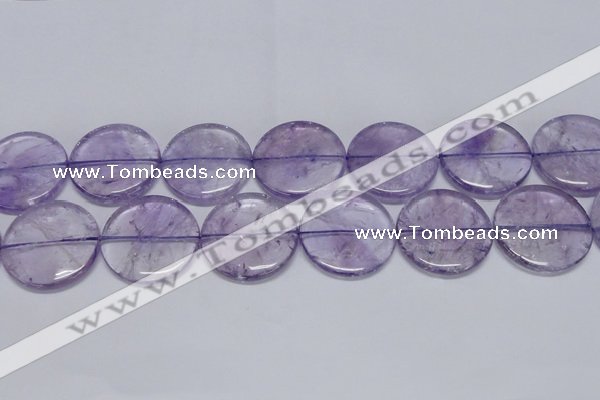 CNA829 15.5 inches 40mm flat round natural light amethyst beads