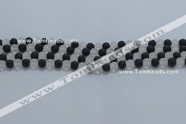 CNC110 15.5 inches 4mm round matte white crystal & black agate beads