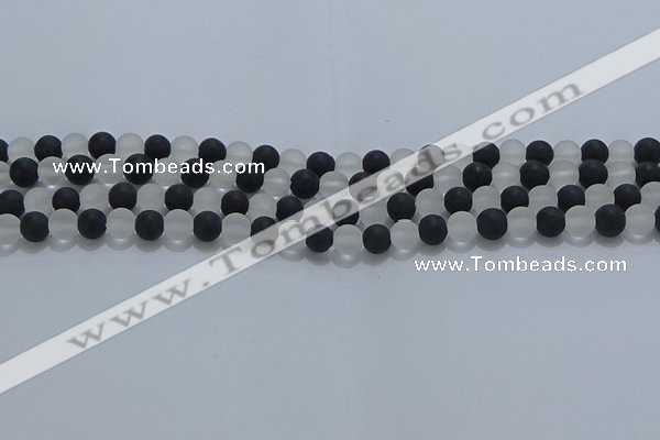 CNC111 15.5 inches 6mm round matte white crystal & black agate beads