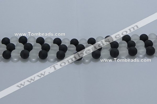 CNC112 15.5 inches 8mm round matte white crystal & black agate beads