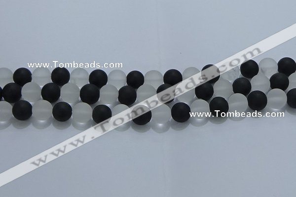 CNC113 15.5 inches 10mm round matte white crystal & black agate beads