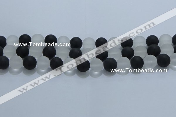 CNC114 15.5 inches 12mm round matte white crystal & black agate beads