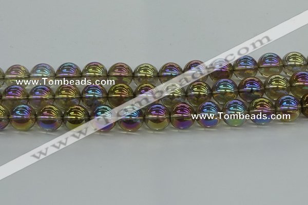 CNC266 15.5 inches 14mm round plated natural white crystal beads