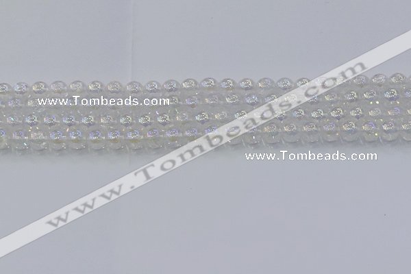 CNC561 15.5 inches 6mm round plated crackle white crystal beads