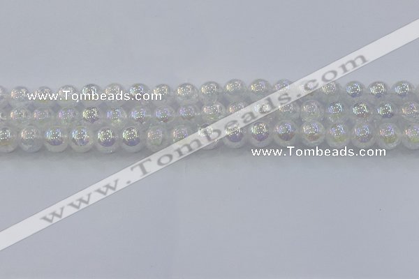 CNC562 15.5 inches 8mm round plated crackle white crystal beads