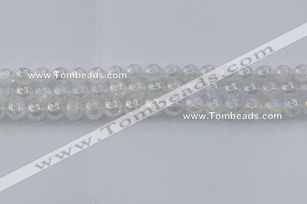 CNC563 15.5 inches 10mm round plated crackle white crystal beads