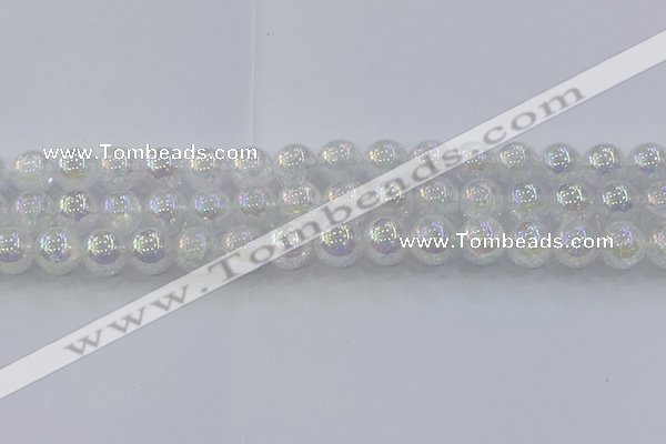 CNC564 15.5 inches 12mm round plated crackle white crystal beads