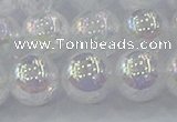 CNC565 15.5 inches 14mm round plated crackle white crystal beads