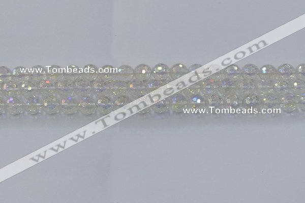 CNC602 15.5 inches 8mm faceted round plated natural white crystal beads