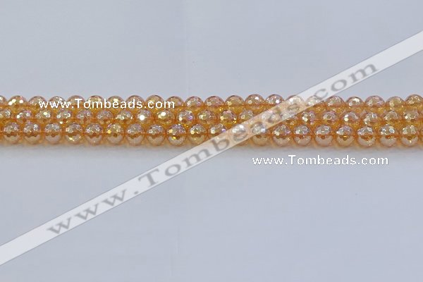 CNC614 15.5 inches 6mm faceted round plated natural white crystal beads