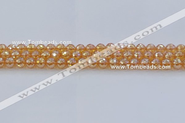 CNC615 15.5 inches 8mm faceted round plated natural white crystal beads