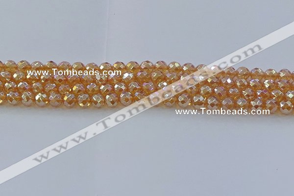 CNC620 15.5 inches 6mm faceted round plated natural white crystal beads